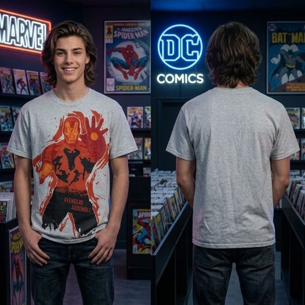 Universal Studios Marvel Avengers Iron Man Graphic T-Shirt Men's Medium Gray